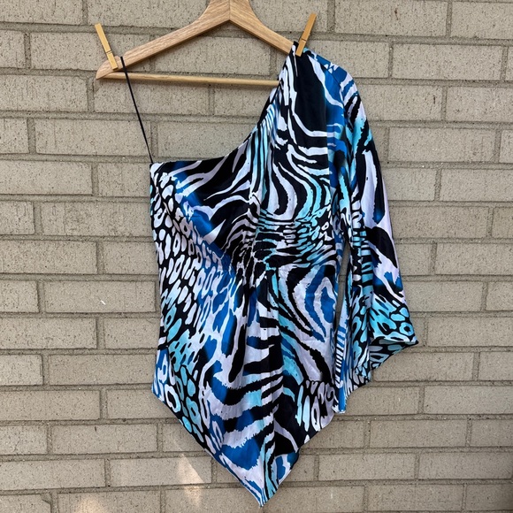 Vintage Y2K Cache One-Shoulder Zebra Print Silk Top | Small - Picture 1 of 10